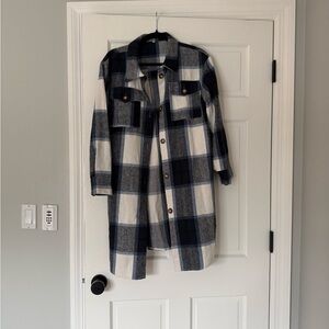 Plaid Longline Jacket - Black and White